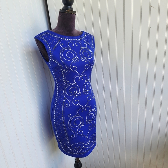 Speechless Junior's Formal Dress Blue Stretch Studded Bodycon Mini Sleveless  5 - Picture 2 of 16